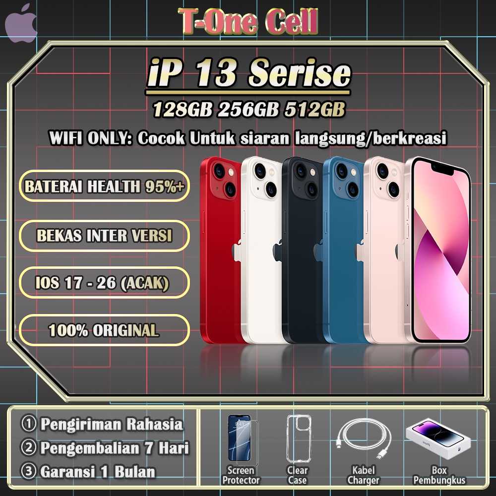 iPhone 13 BEKAS/SECOND 100% ORI 128/256/512GB INTER, Game/Live streaming/ Kreasi, Lancar Tanpa Lag