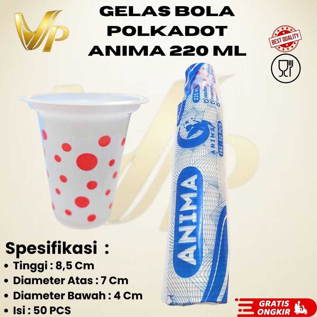 Gelas Plastik Polkadot ANIMA 220 ml Isi 50 pcs Cup Plastik Minuman Polkadot Gelas Es Teh