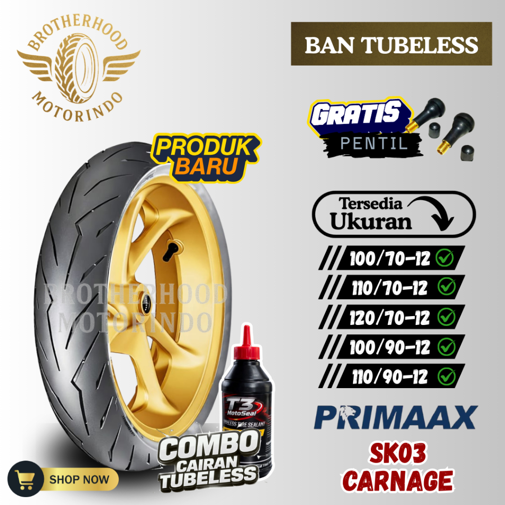 BAN PRIMAAX SK03 RING 12 (100/70-12 / 110/70-12 / 120/70-12 ) ( 100/90-12 / 110/90-12) PRIMAAX TUBEL