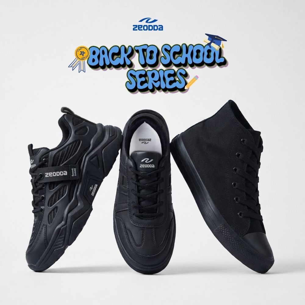 Zeodda Sepatu Sneakers Sekolah Hitam Spesial Black Series