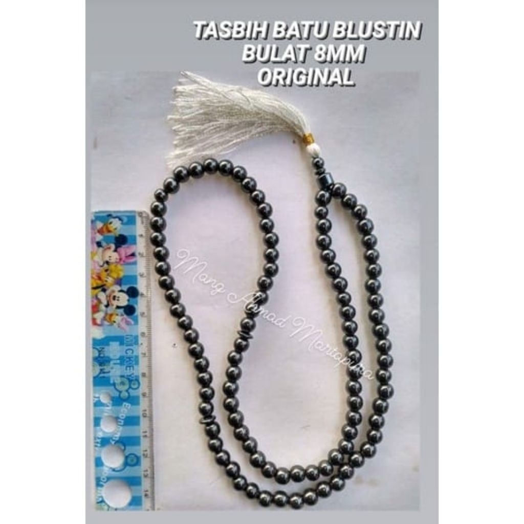 Souvernir Tasbih Blustin isi 33 & 99 butir Bulat & Marzan Tabung Asli Batu Blustin 8mm Natural