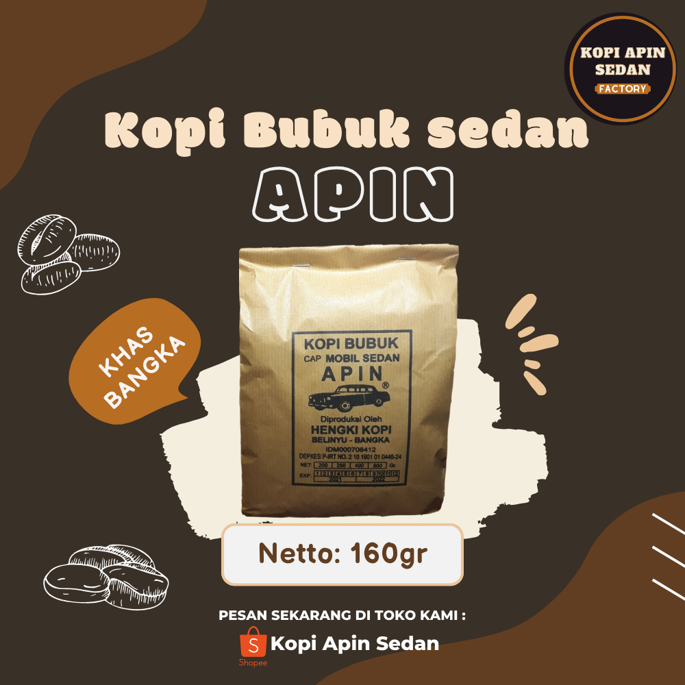 Kopi Robusta bubuk Apin cap mobil sedan 160gr hitam Fresh murni asli giling halus Indonesia Coffee o