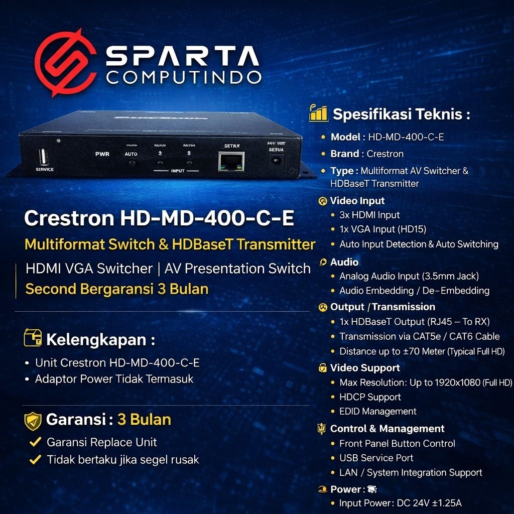 Crestron HD-MD-400-C-E Multiformat Switch & HDBaseT Transmitter HDMI VGA Switcher AV Presentation Sw