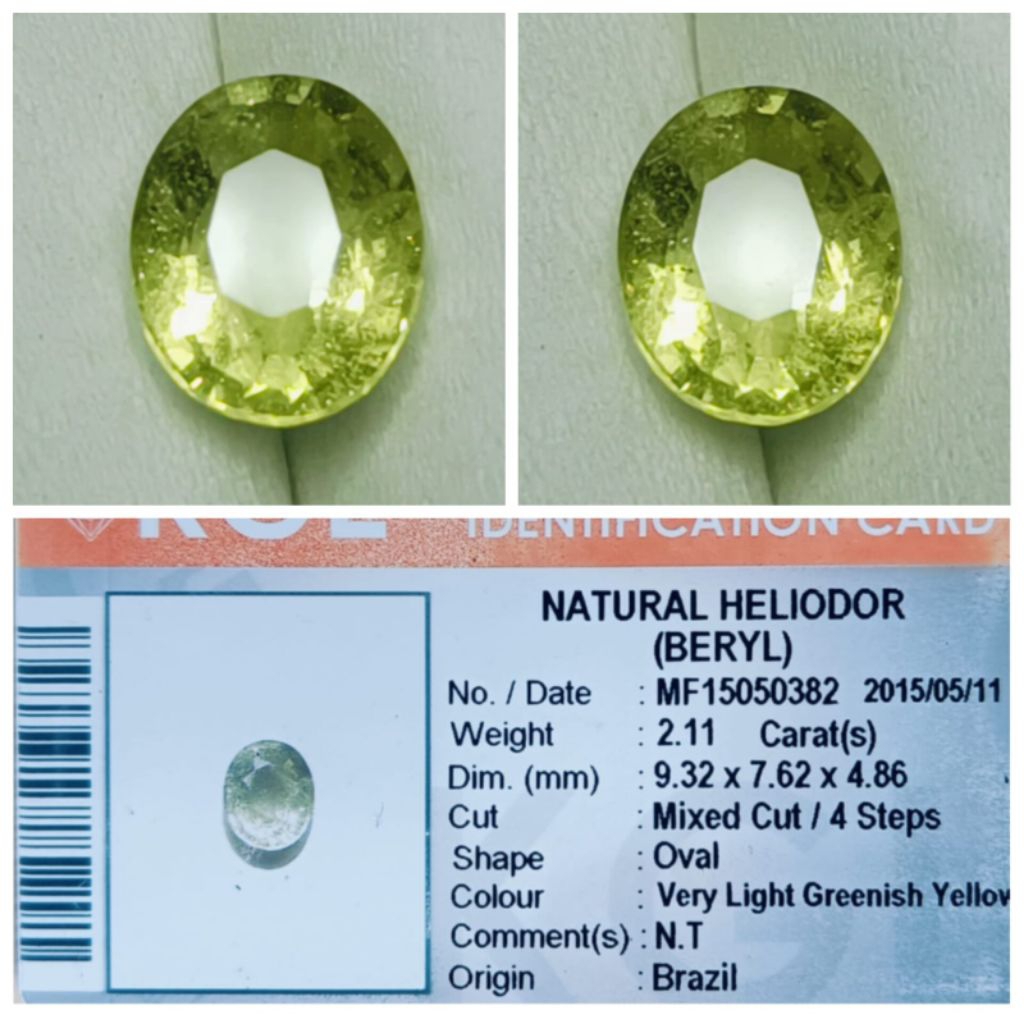 Natural Heliodor Beryl 2.11 crt No Treatment Zamrud Kuning Memo KGL Lab