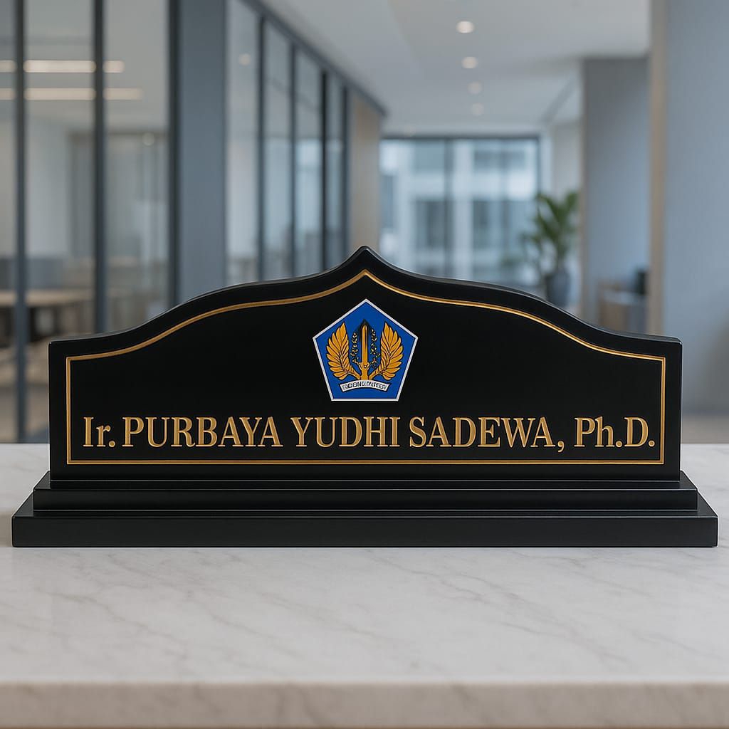Papan Nama Meja Batu Hitam Custom - Name Plate Meja Kerja Pejabat Polisi TNI ASN