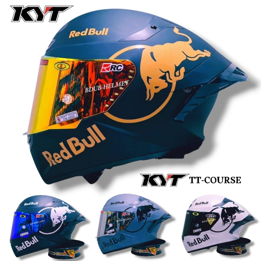 Helm KYT TT Course Black dof Redbull paket ganteng spoiler 3D Original KYT