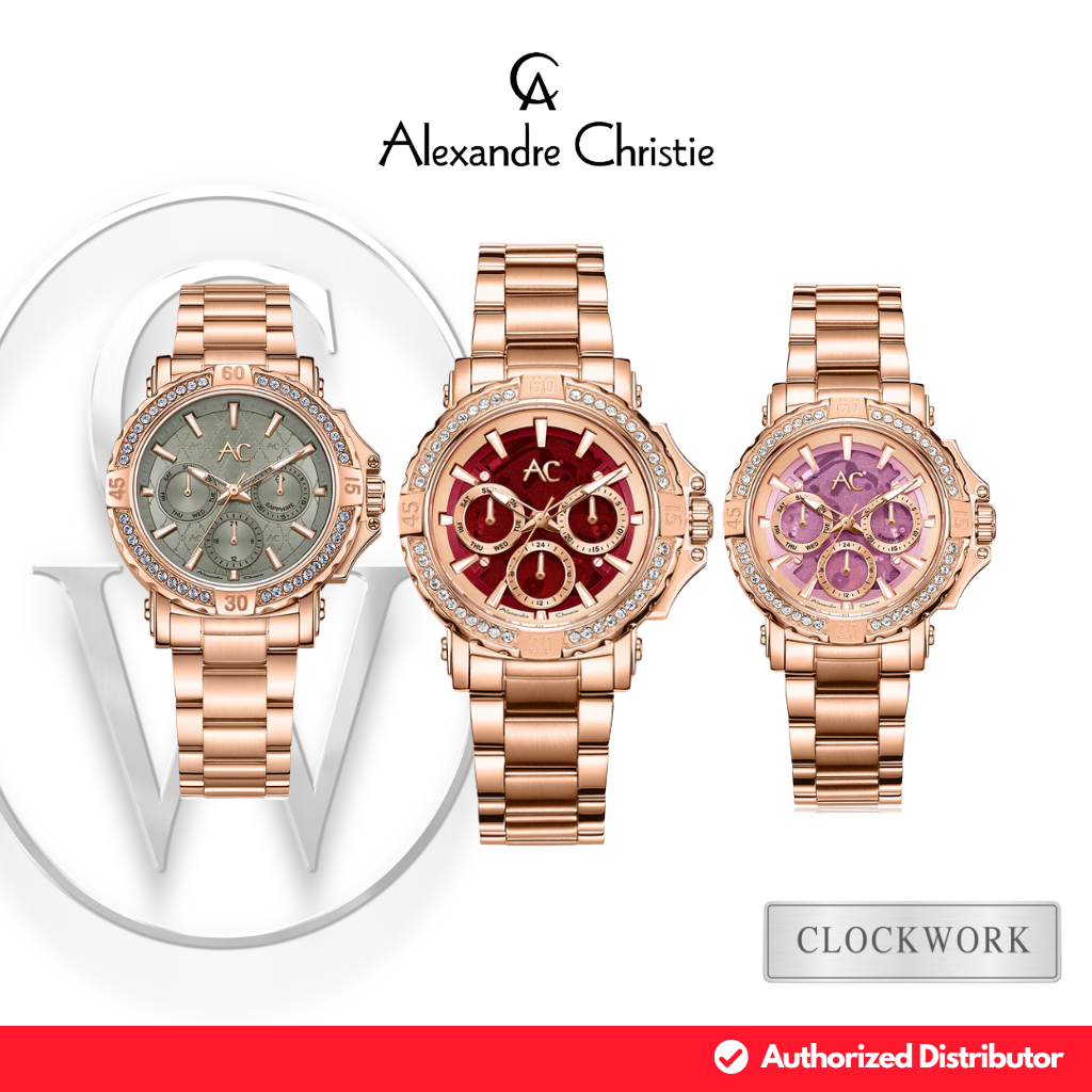 Jam Tangan Wanita Alexandre Christie Collection Multifungsi AC 9205 BFB Rantai Sporty Elegant