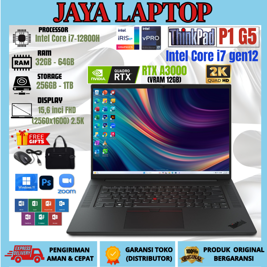 LAPTOP LENOVO THINKPAD P1 GEN5 Intel Core i7 12800H NVIDIA RTX A3000 VRAM 12GB IRIS XE RAM 64GB/1TB 