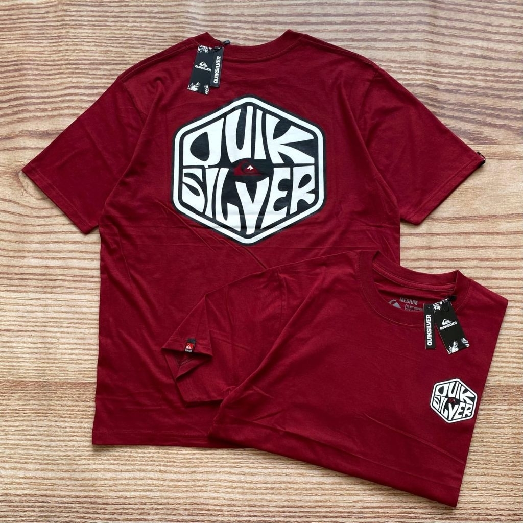 Baju Kaos Surfing Quik P556 Marun T-shirt Distro Pria Wanita Lengan Pendek Katun Terbaru Berkualitas