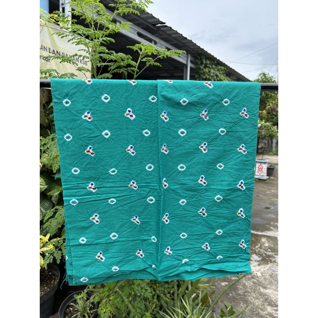 kain jumputan polos handmade hijau toska