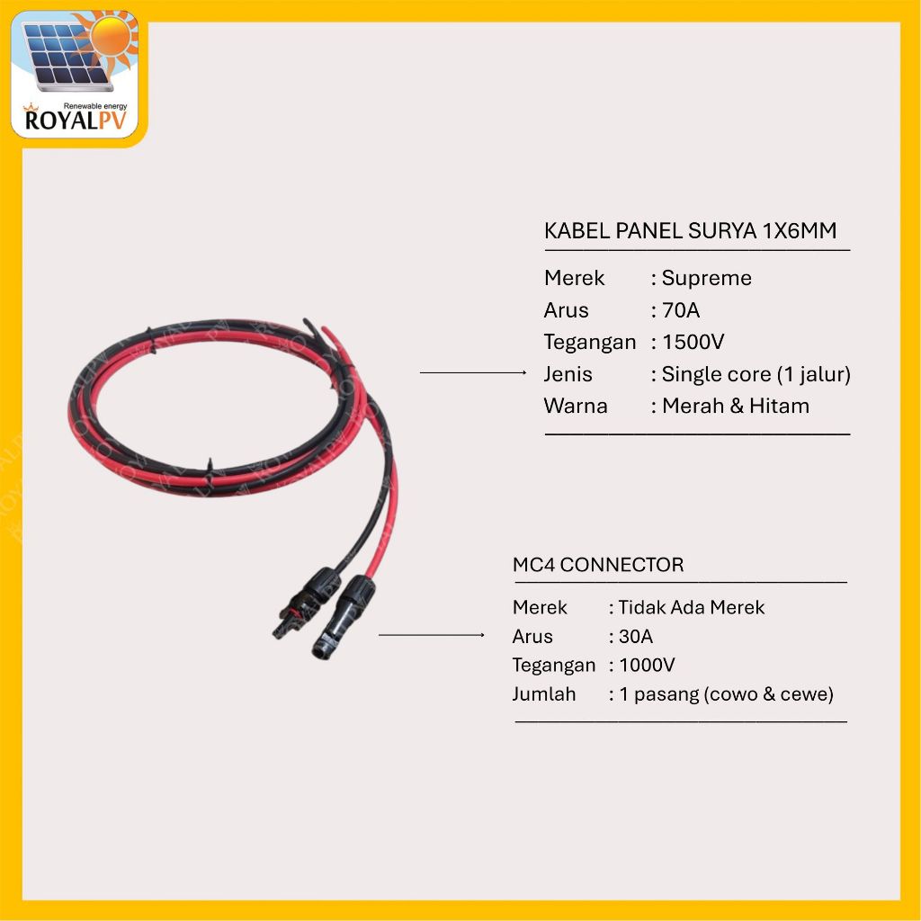 Kabel solar panel surya 1x6mm + mc4 connector solar cell ups