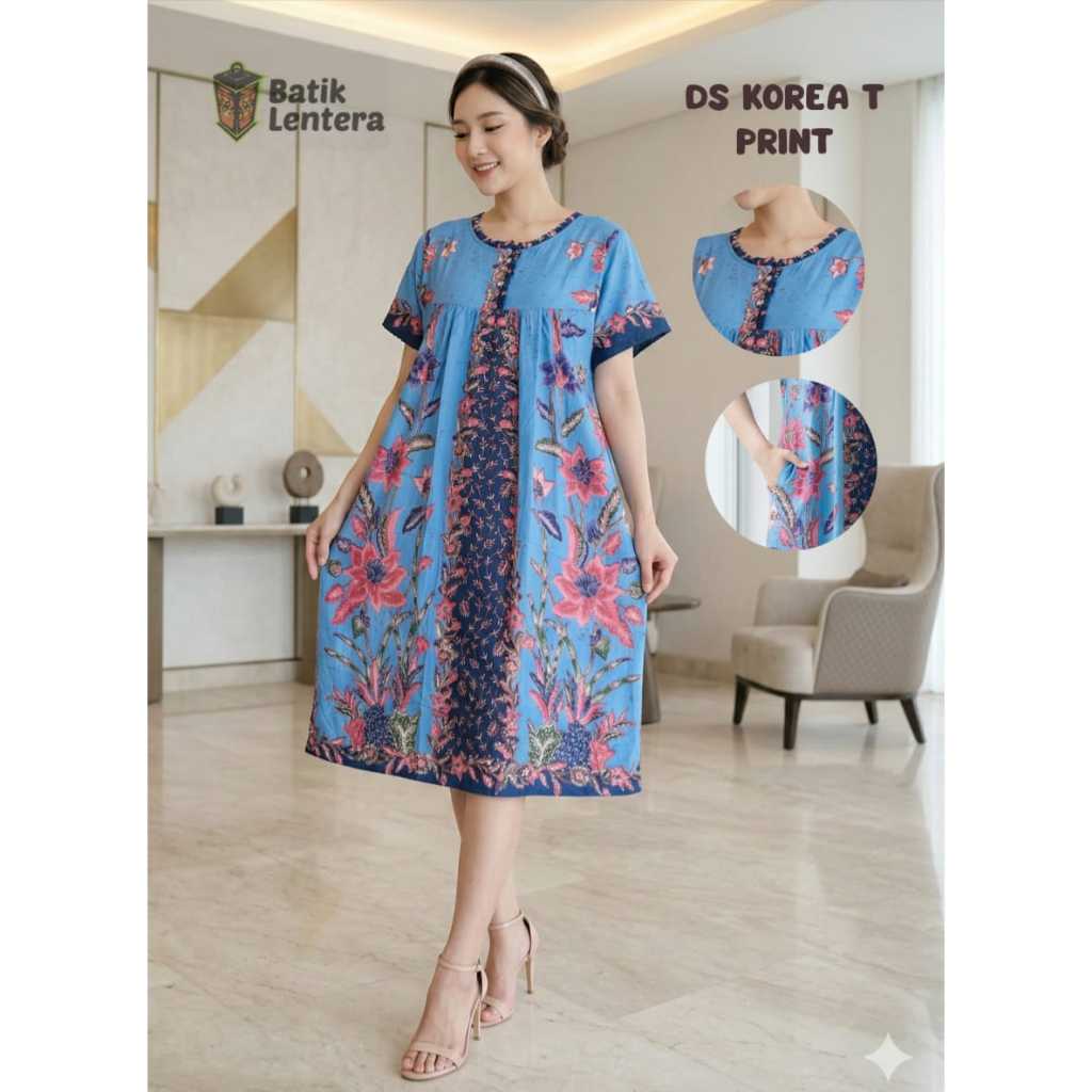 Baju Tidur Daster Batik Lentera Hitam Korea Tangan Busui Kancing Depan Print Premium Allsize Motif B