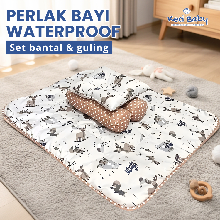 Perlak Bayi Waterproof Set Bantal Dan Guling Matras Bayi Alas Ompol Bayi Perlak Baby Alas Stroller
