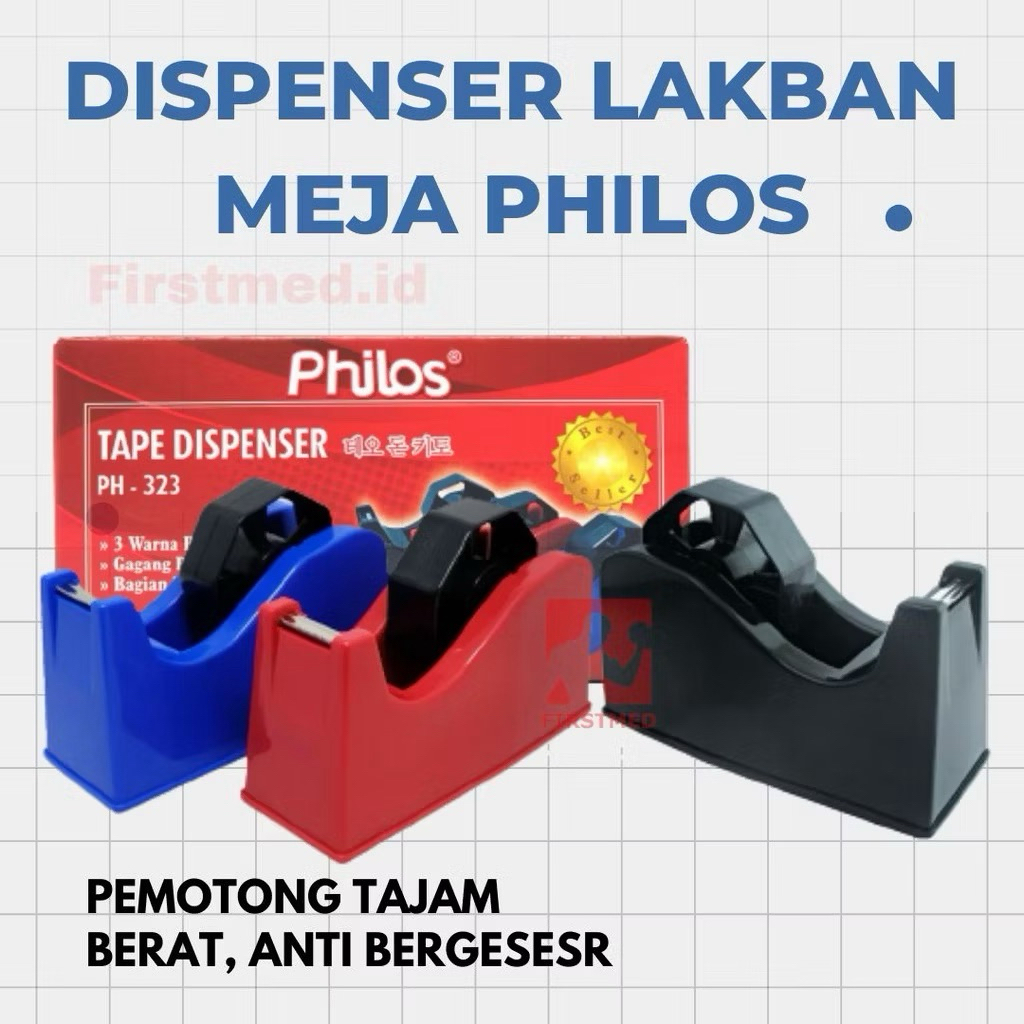 Dispenser Tape Lakban Packing Besar Kecil | Tempat Isolasi Sedang | Tape Cutter Duduk Philos