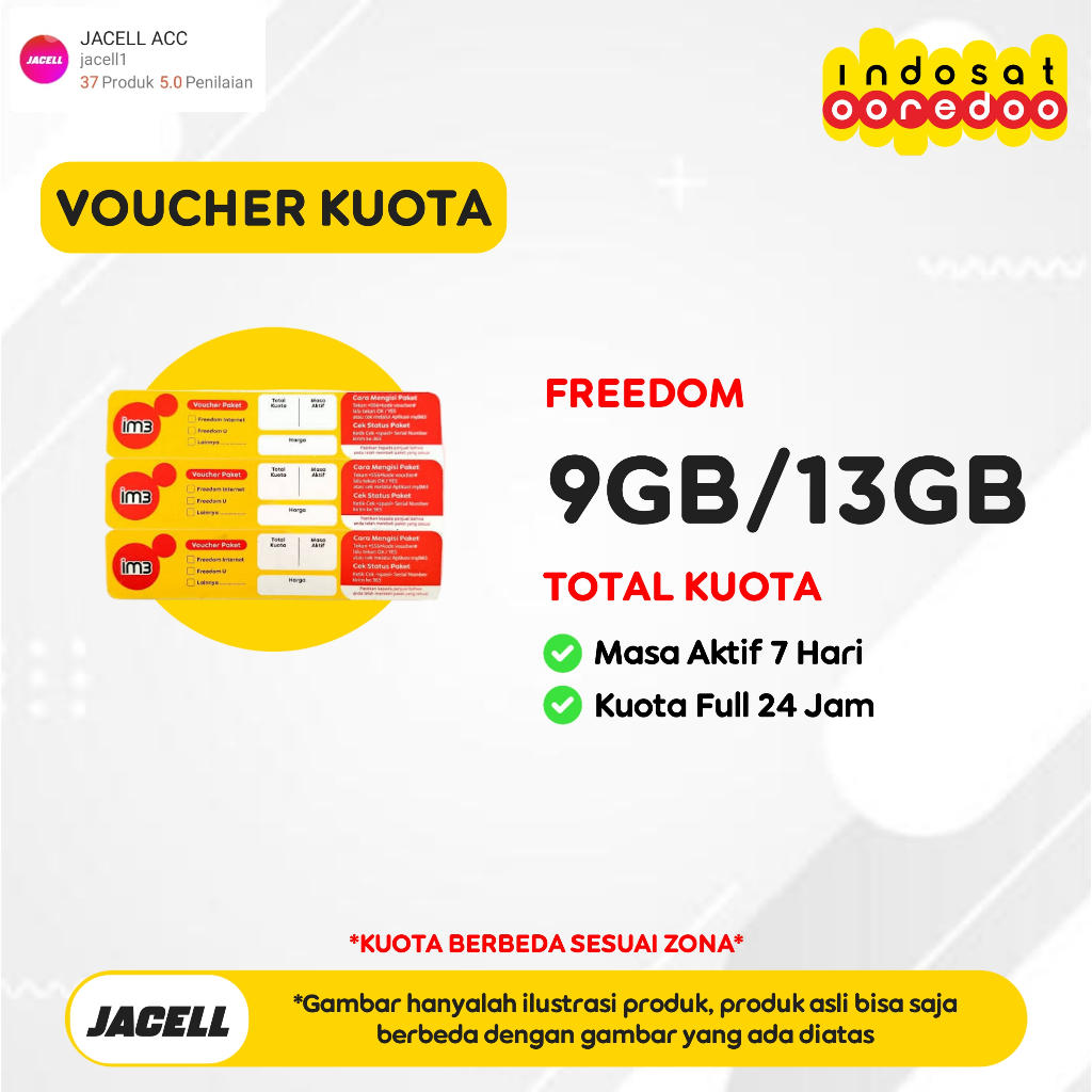 VOUCHER KUOTA INDOSAT FREEDOM 9GB/13GB 7 HARI