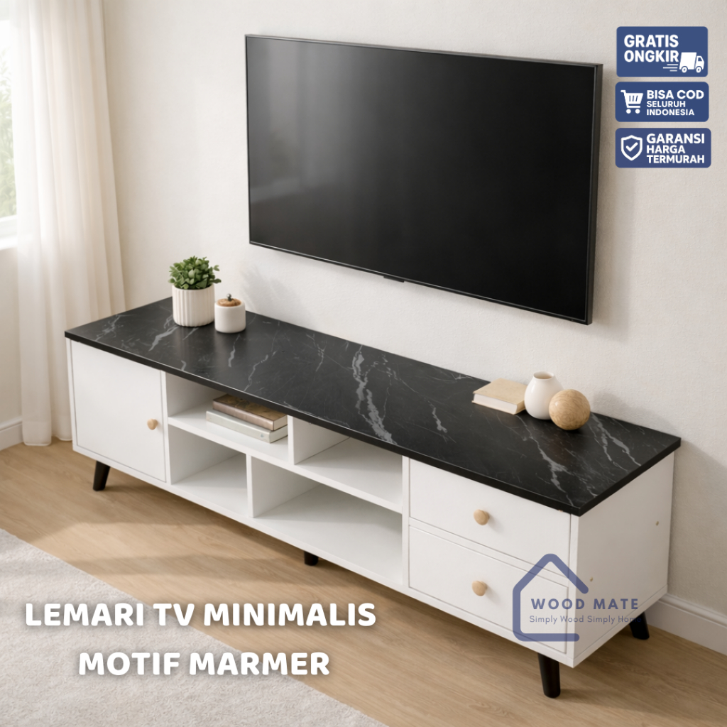 Lemari TV Minimalis Motif Marmer Rak TV Modern Meja TV Ruang Tamu Kabinet TV Serbaguna Bufet TV Mini