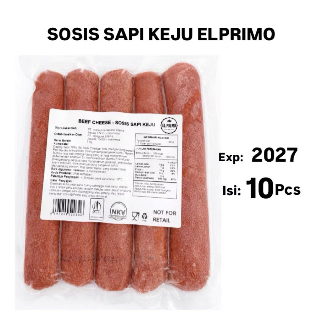 Sosis ELPRIMO Beef Cheese 1Kg / Sosis Sapi Keju Indomaret Isi 10 Pcs