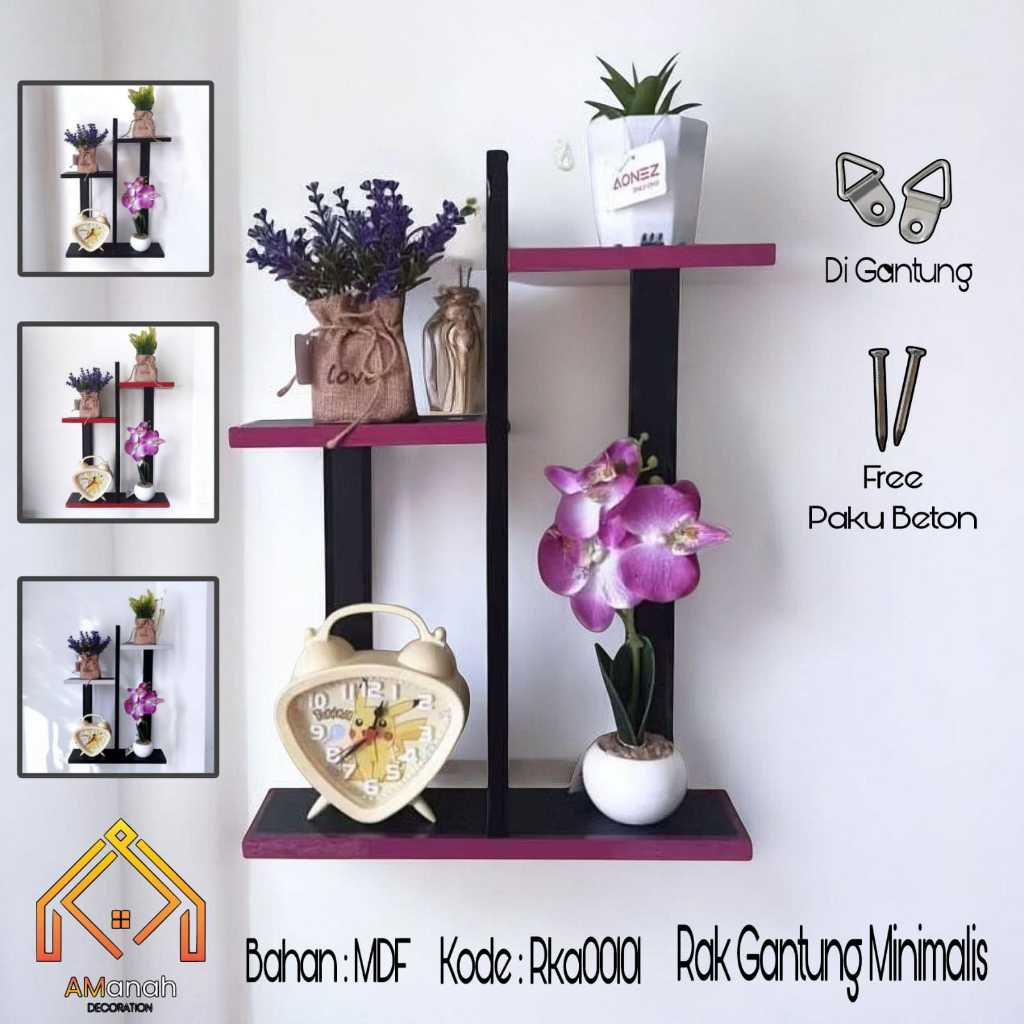 RAK BUNGA HIAS DEKORASI DINDING MINIMALIS KAYU PLAYWOODMDF RKA00101 MINI - RAK POT BUNGA SUSUN