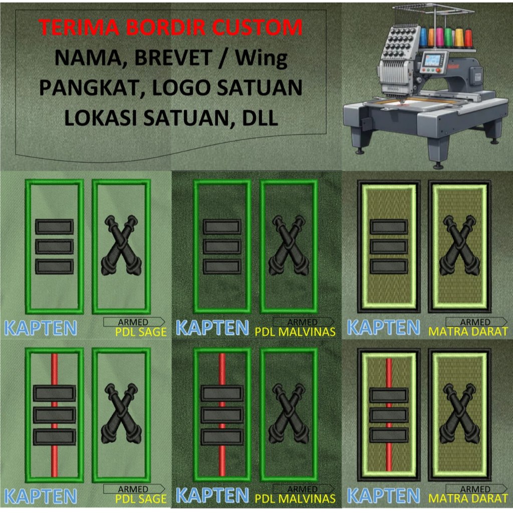 PATCH BORDIR brevet TNI TANDA PANGKAT PERWIRA PDH PDL TNI AD MALVINAS SAGE MATRA DARAT KOSTRAD EMBRO