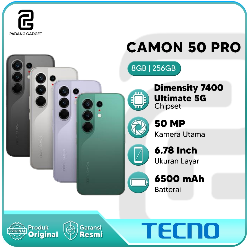 TECNO CAMON 50 PRO 5G 8GB+8GB/256GB | 50MP Sony LYT-700C | Hp Android Smartphone Baru Garansi Resmi