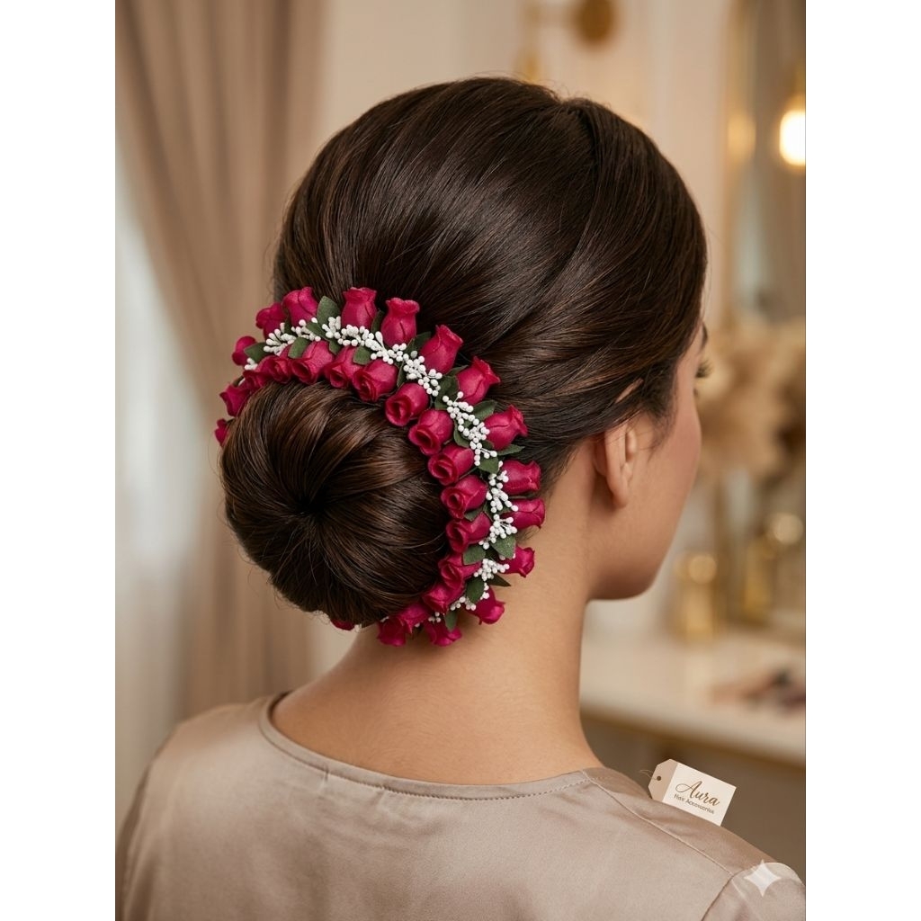 ​Jepit Rambut Sanggul Mawar Hiasan Rambut Pengantin Aksesoris Sanggul Modern Hairpiece Bunga Rose