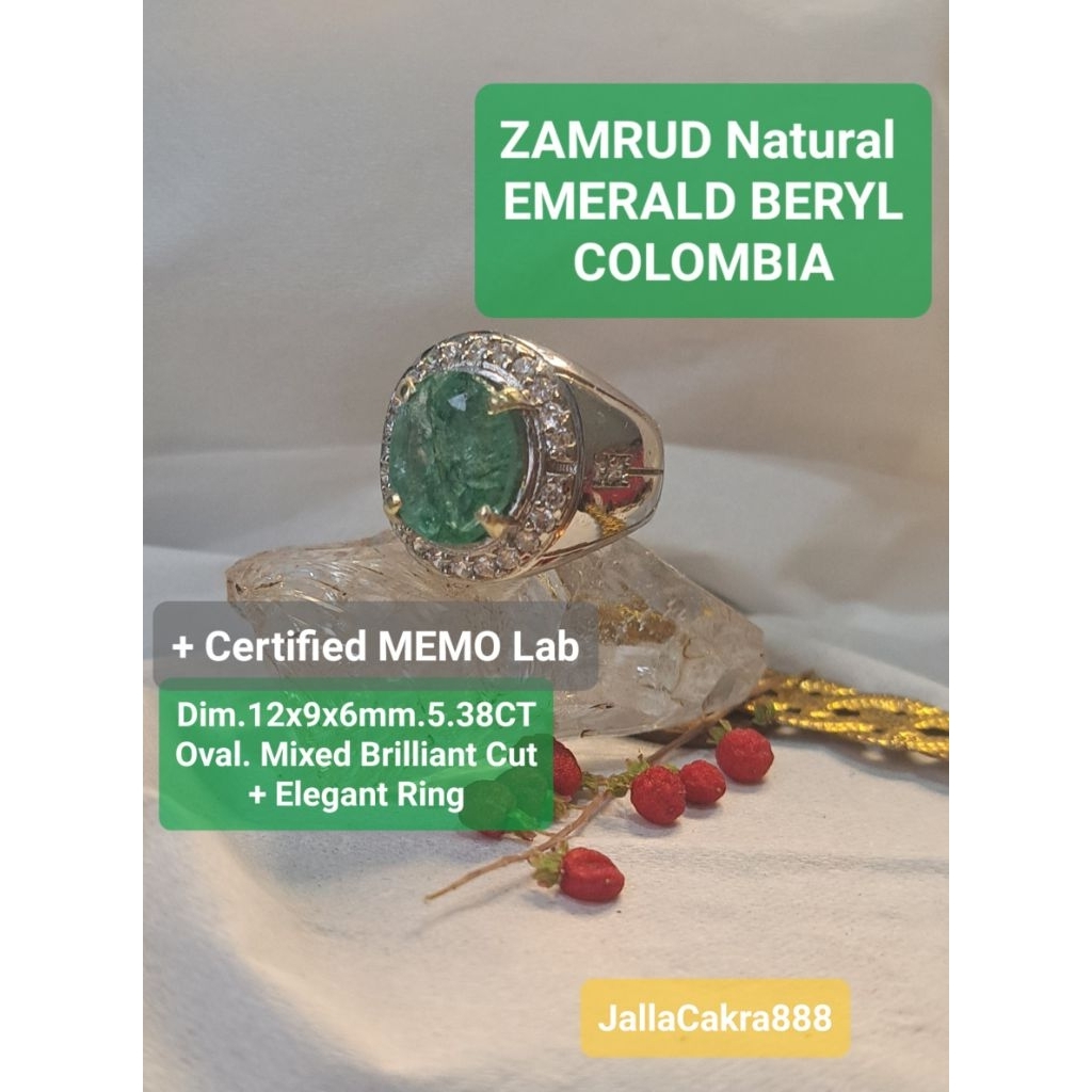 Batu ZAMRUD Natural EMERALD Colombia 5.68 CT Beryl  + Certified MEMO Lab | Zamrud Healing Crystal Ci