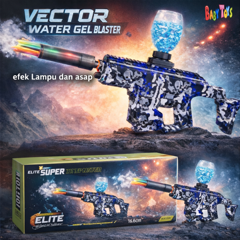 BabyToys Mainan Water Gel Blaster Vector M416 Anak Elektrik Otomatis Asap Lampu Gell Cahaya Charger