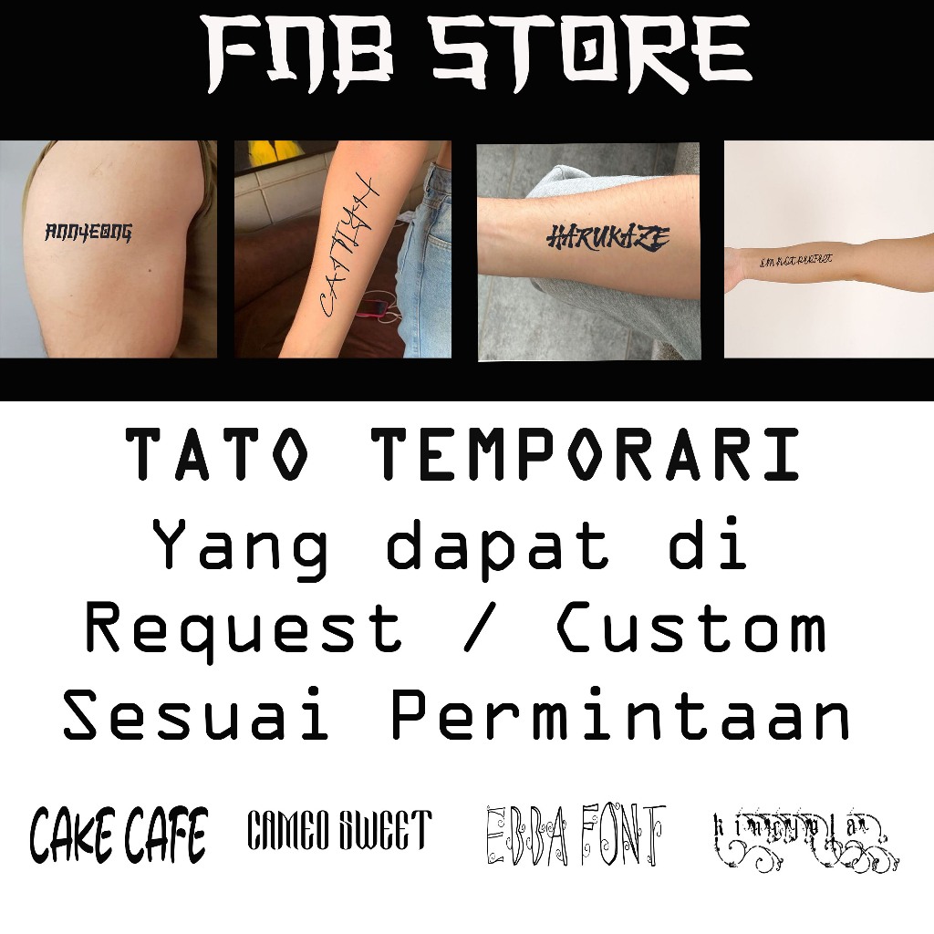 Tato temporer, Sticker Tato, Tato Temporari, Request / Custom Tulisan atau Nama