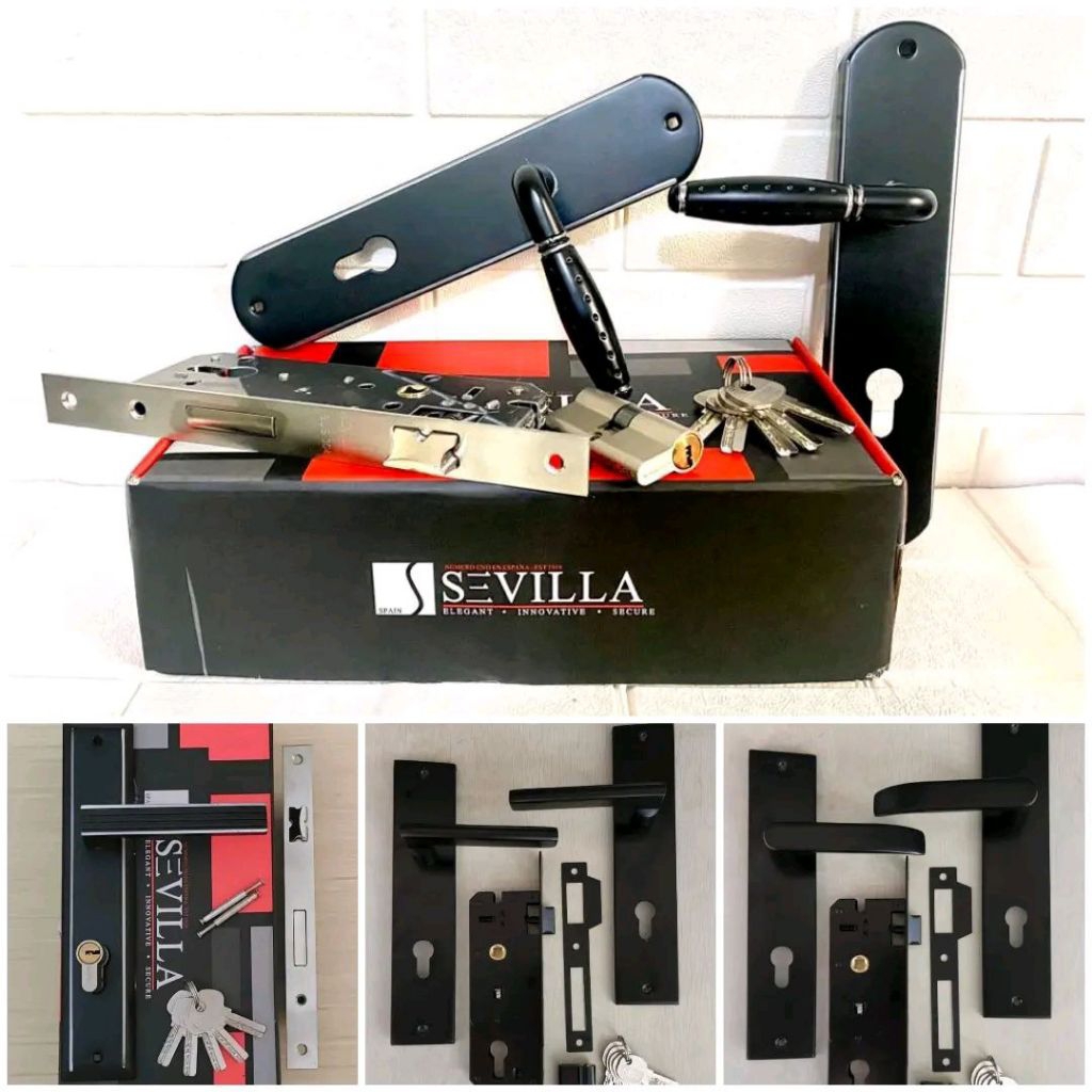 Handle Pintu Besar Hitam/Black/Gagang Pintu/Kunci Pintu (compete Set)/Paket Lengkap Gagang Pintu