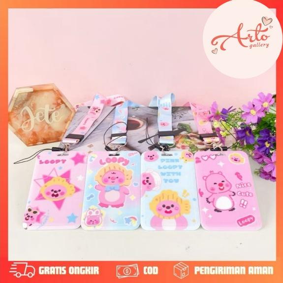 Lanyard Loopy Cute Pink Strap | Tali ID Card case name tag / Gantungan Kartu Karakter Loopy Lucu