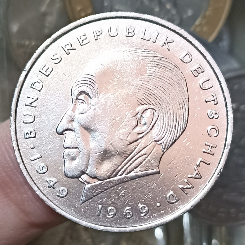 Koin Kuno Jerman 2 Deutsche Mark Konrad Adenauer Tahun 1969