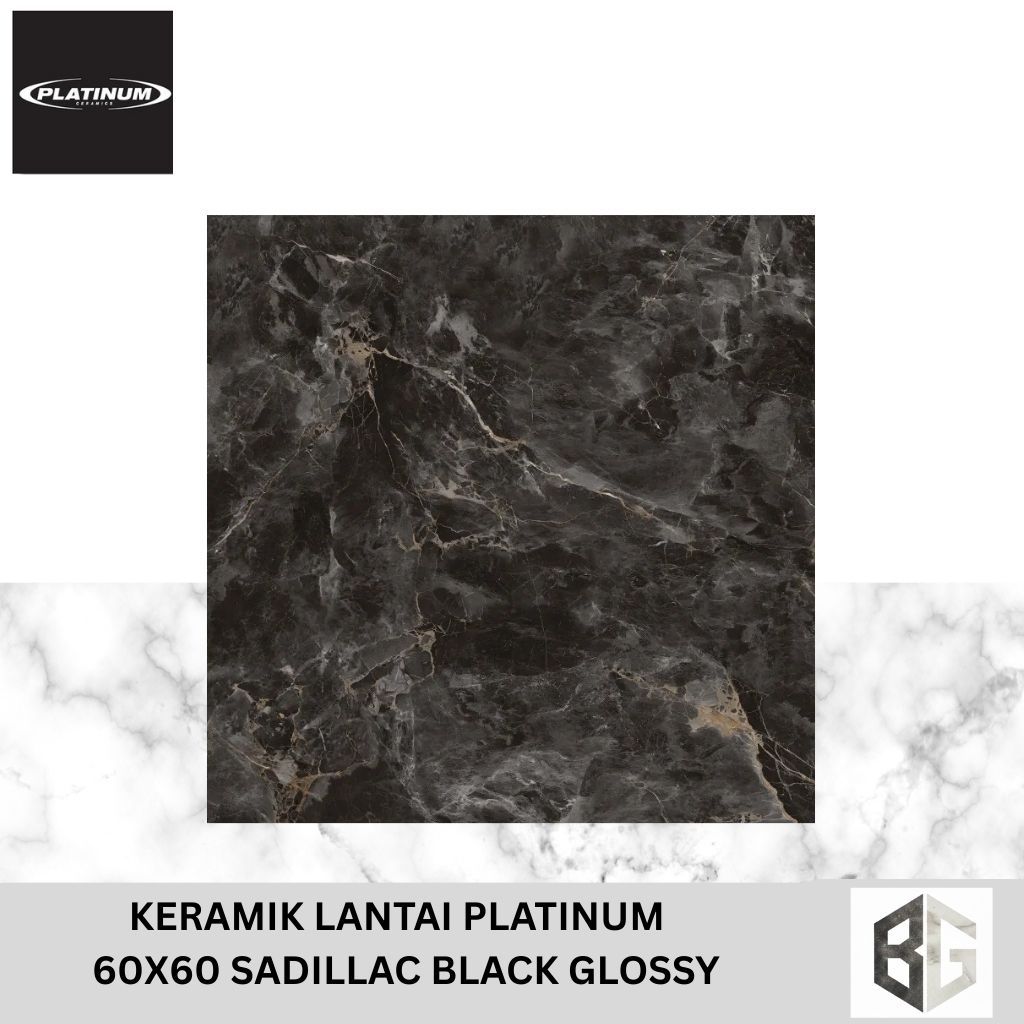 KERAMIK LANTAI PLATINUM Sadillac Black Glossy 60x60