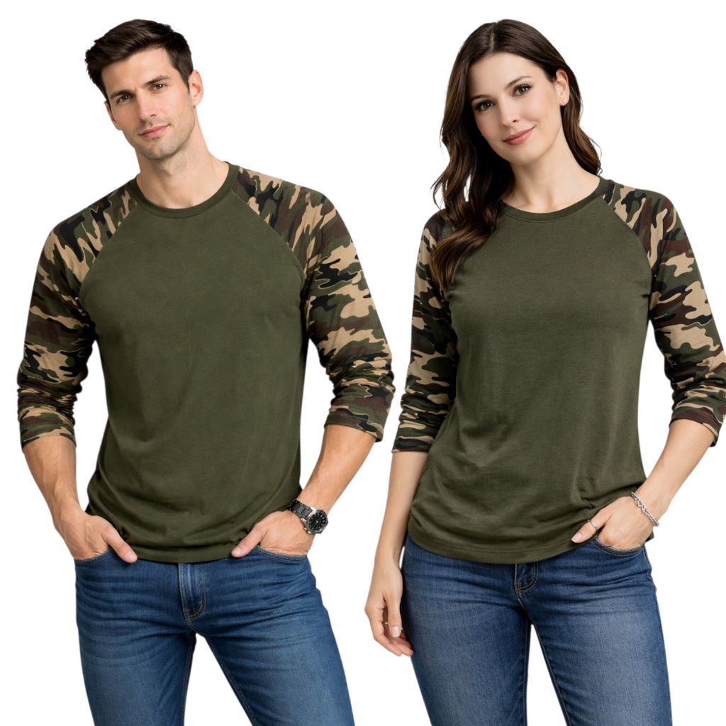 kaos polos reglan army doreng pria wanita 3/4 uk M L XL XXL XXXL/SP