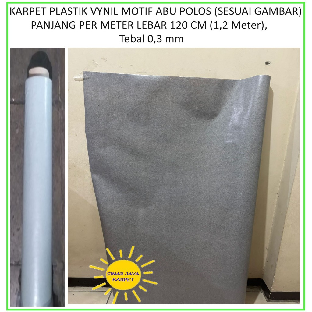PER METER Karpet Lantai Plastik Vinyl METERAN MOTIF ABU-ABU POLOS (SESUAI GAMBAR) Lebar 1.2m