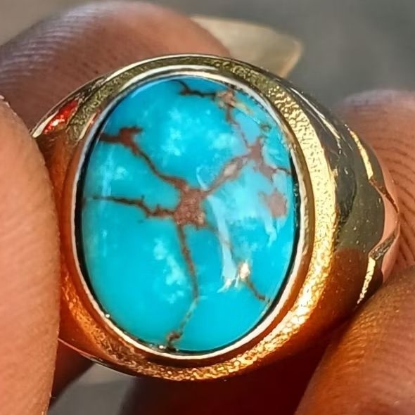 Cincin Batu Akik Pirus Persia Urat Ceplok Harga Murah