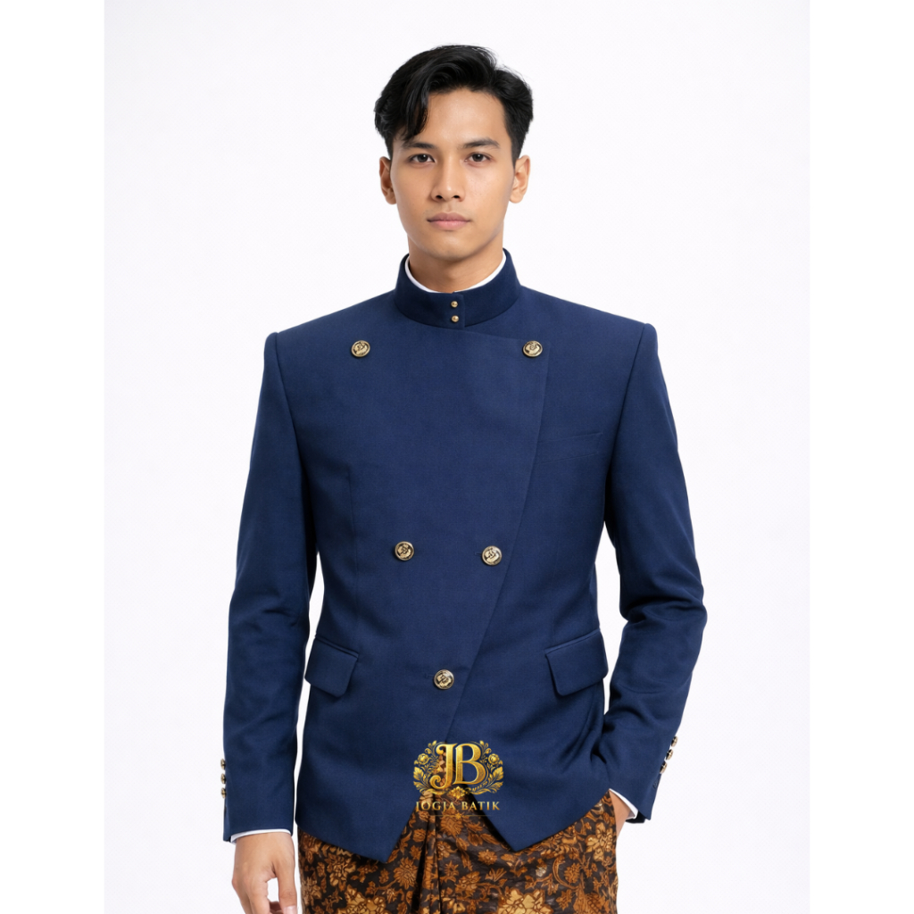 Beskap Solo Polos Pres Biru Navy