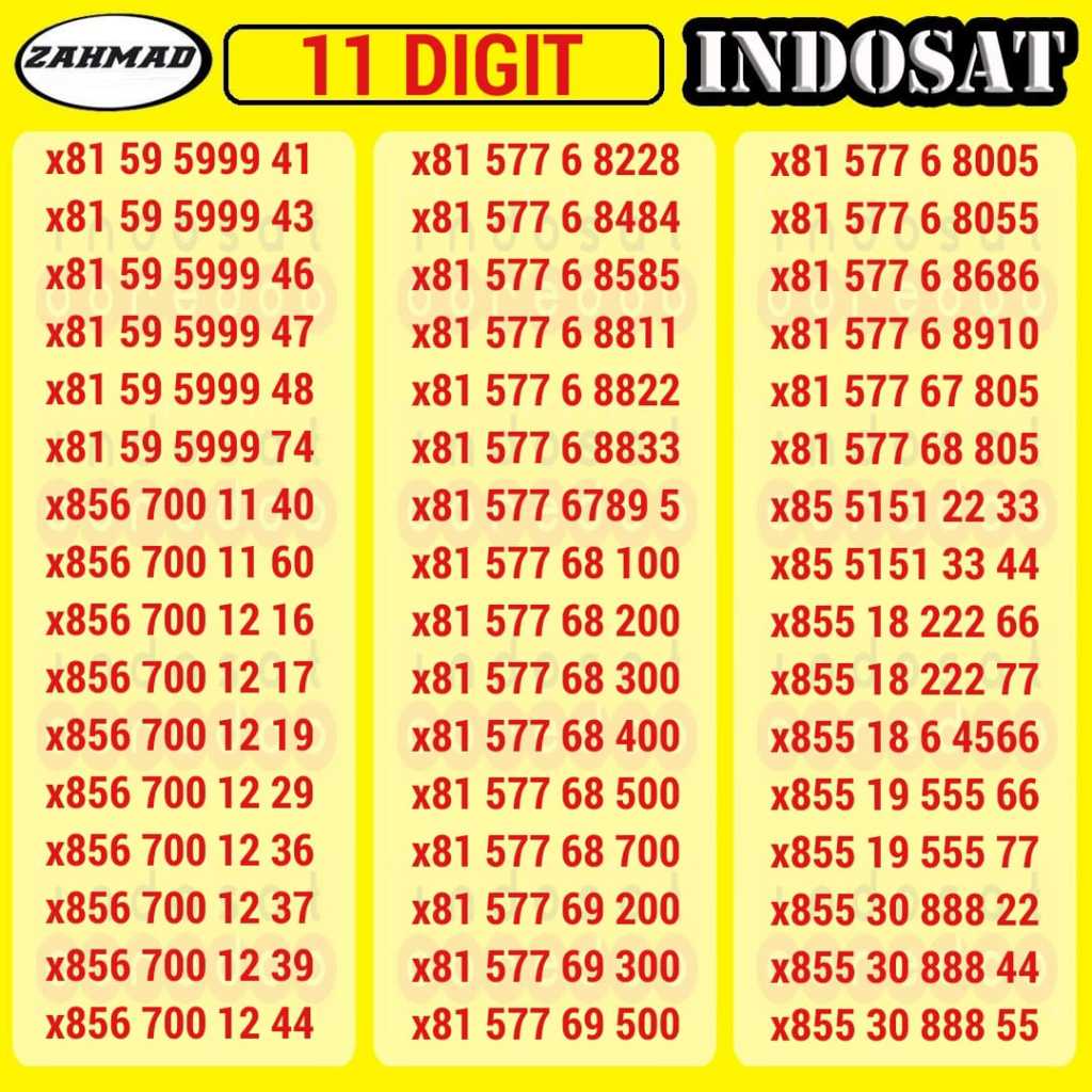 ISAT-D) NOCAN Indosat 11 Digit kartu perdana nomor cantik IM3 11digit murah