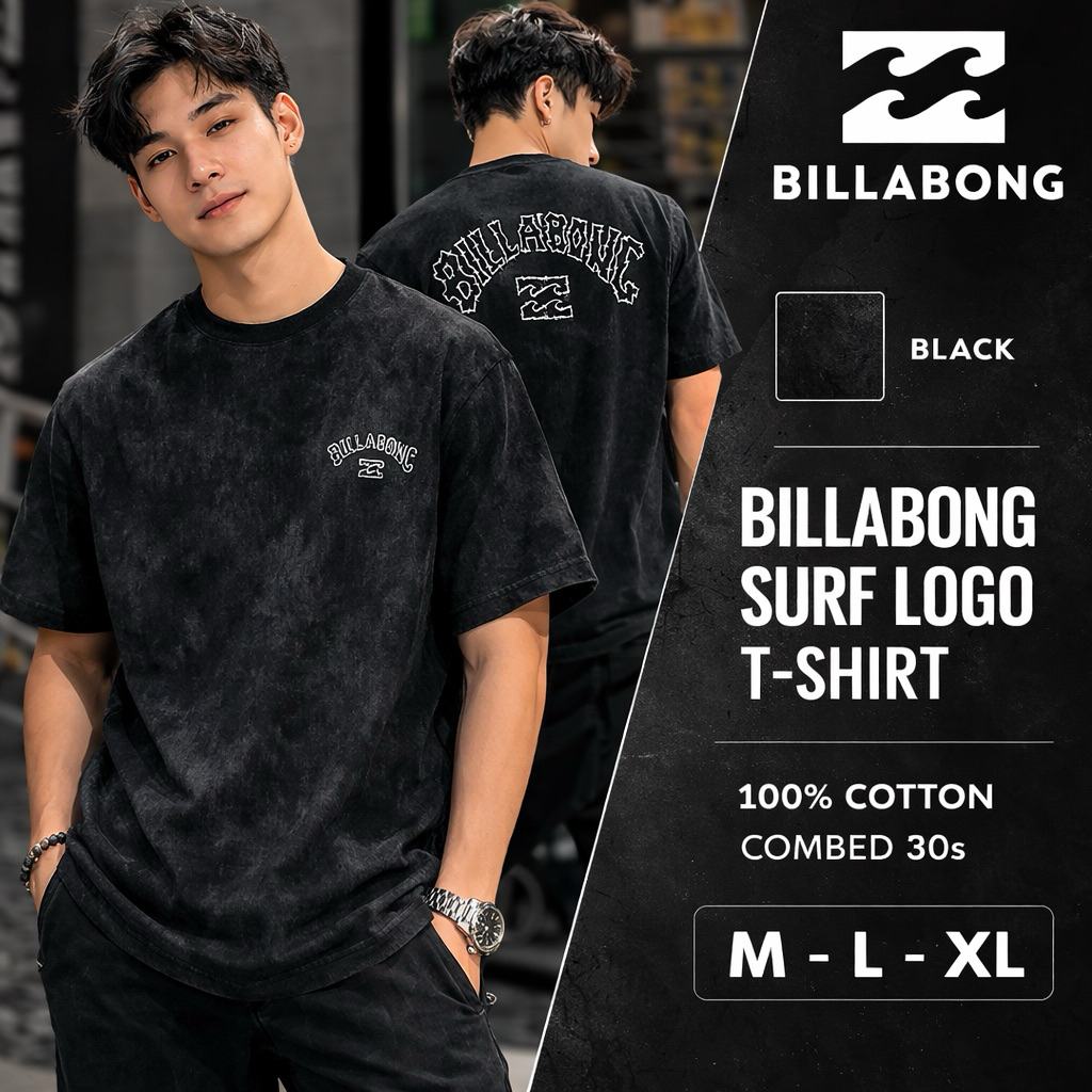 BILLABONG Original Kaos Pria Motif Brush | T-Shirt Surf Casual Hitam