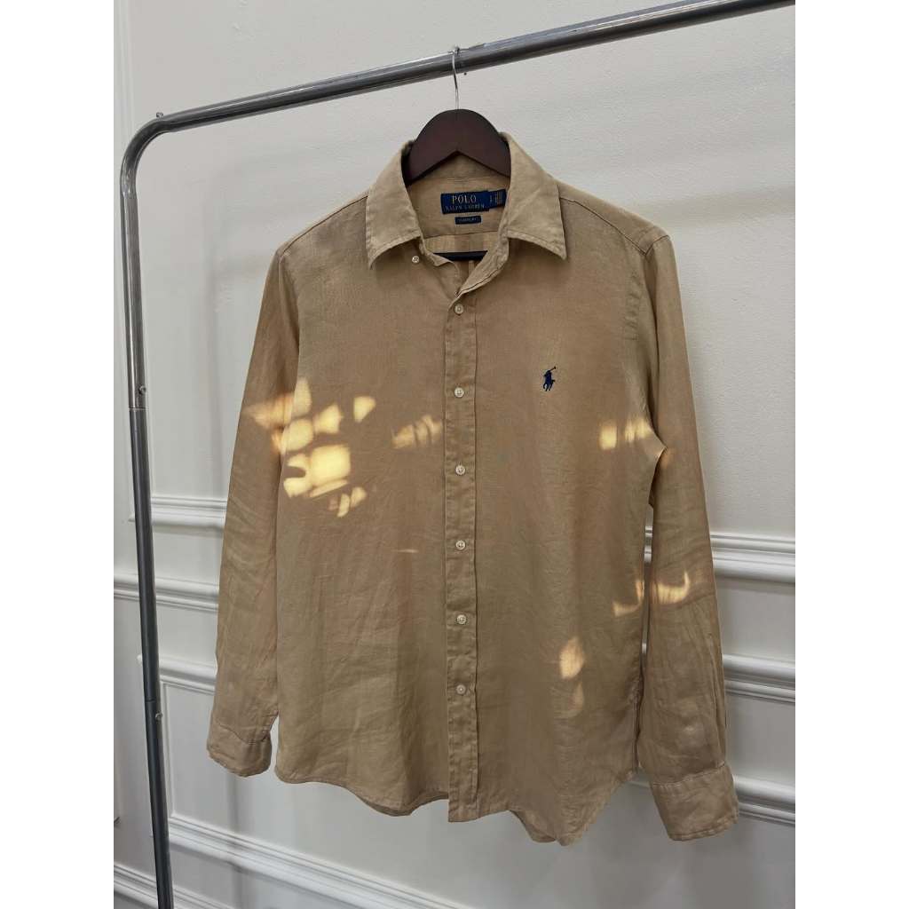 New Kemeja Beige Brown Polo Ralph Lauren Pria Wanita Cotton Original