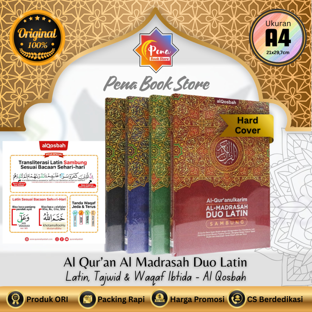 Al-Quran Al-Madrasah Duo Latin Sambung A5 Sedang A4 Besar Terjemah Tajwid Waqaf Ibtida Al-Qosbah
