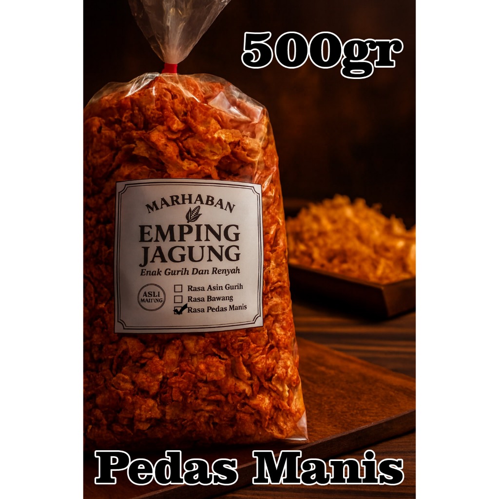 Emping Jagung Matang Pedas Manis 500gr Marhaban Asli Malang