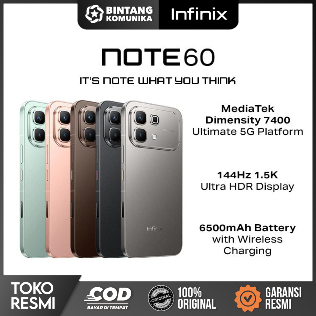 Infinix Note 60 5G 8/256GB HP Terbaru 2026 Dimensity 7400 Ultimate - 6.78” 1.5K Amoled Garansi Resmi