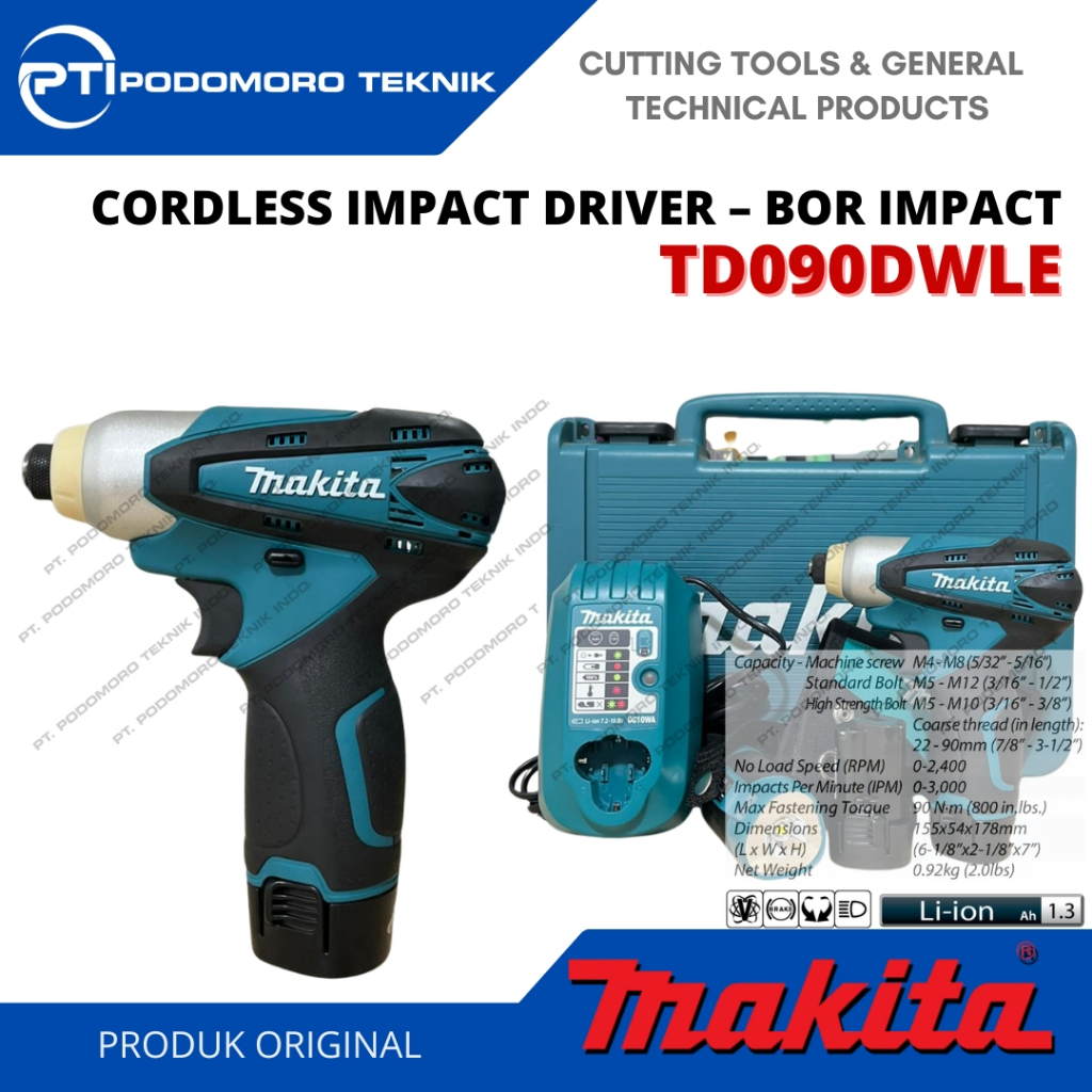 Makita TD090DWLE Cordless Impact Driver 10.8V Li-ion Original / Bor Obeng Impact Baterai Makita TD09
