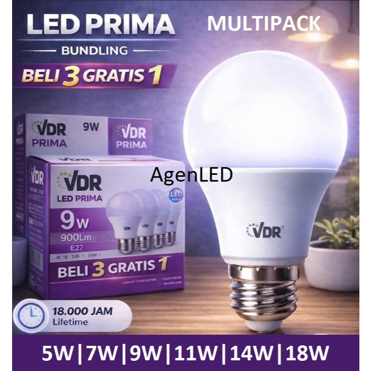 VDR Lampu LED 5W 7W 9W 11W 14W 18W White Bohlam 5 7 9 11 14 18 watt w Bulb Putih Kuning Warm PRIMA M