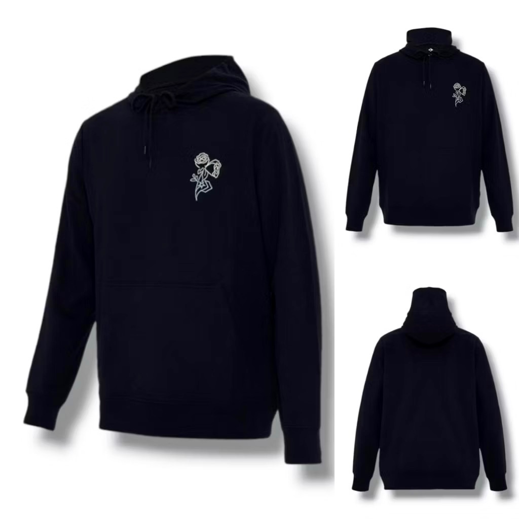 (BEST SELLER) Hoodie Converse Black Flower Bordir Original