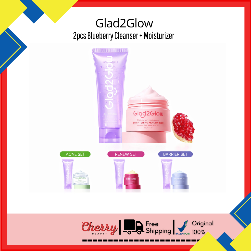 Glad2glow Simple Set Blueberry Cleanser + Moisturizer - Pomegranate Moisturizer - Peach Retinol - Bl