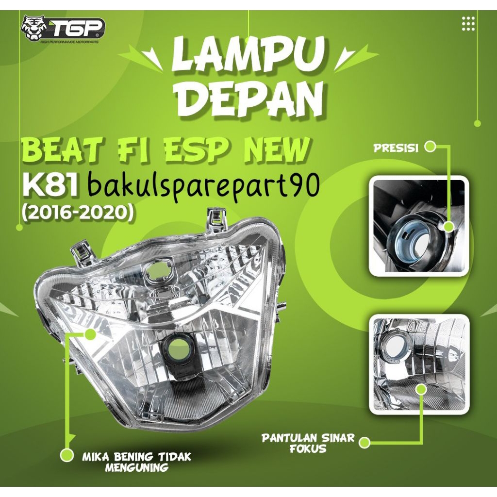 TGP Mika Kaca Lampu Depan Beat FI ESP 2016 2017 2018 2019 Kaca Lampu Beat FI ESP NEW Mika Reflektor 