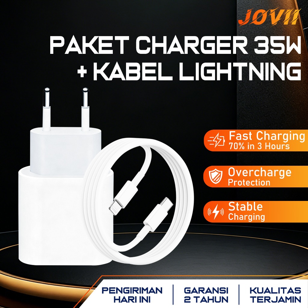 JOVII-Charger Cepat Pintar 35W + Kabel Fast Charge Type-C to Lightning | Chip bersertifikasi resmi m