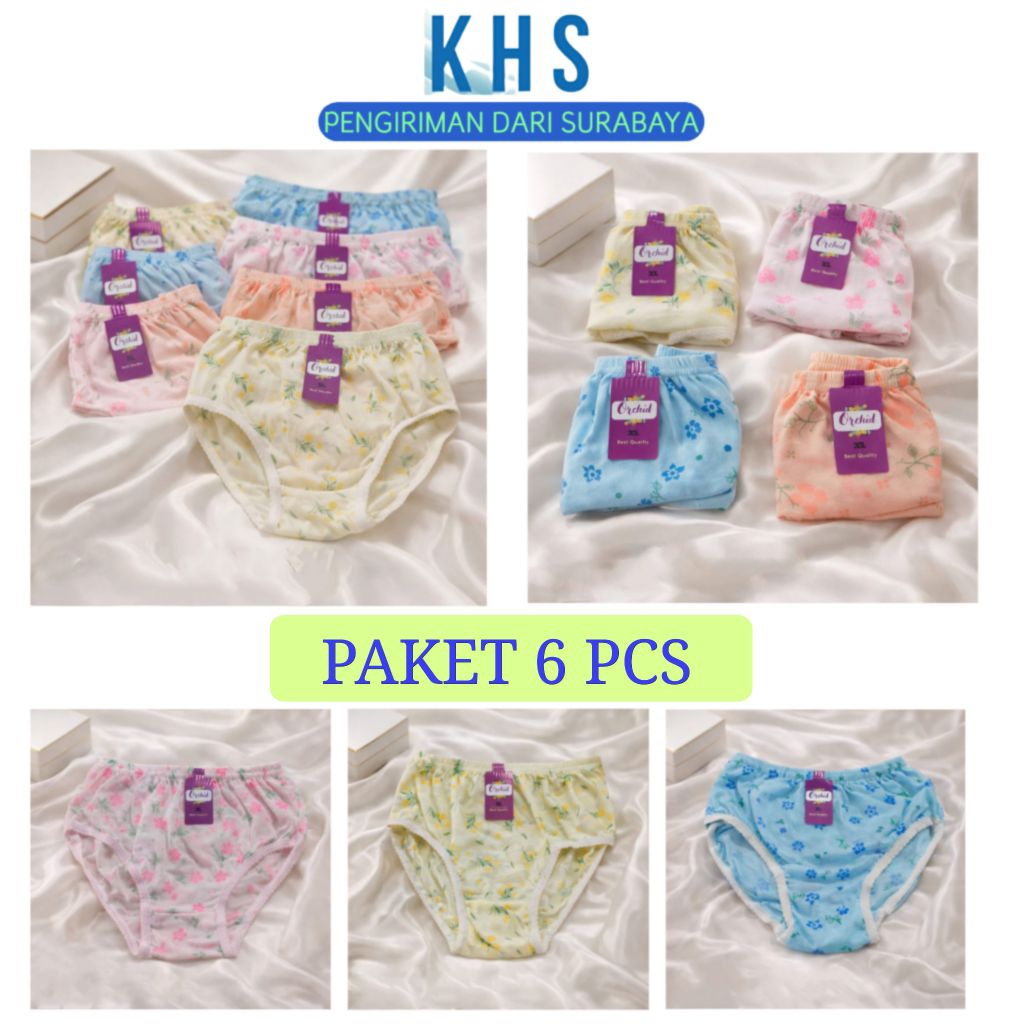6 Pc Celana Dalam Wanita CD Wanita Jumbo Murah Motif Bunga Orchid Bukan Orin