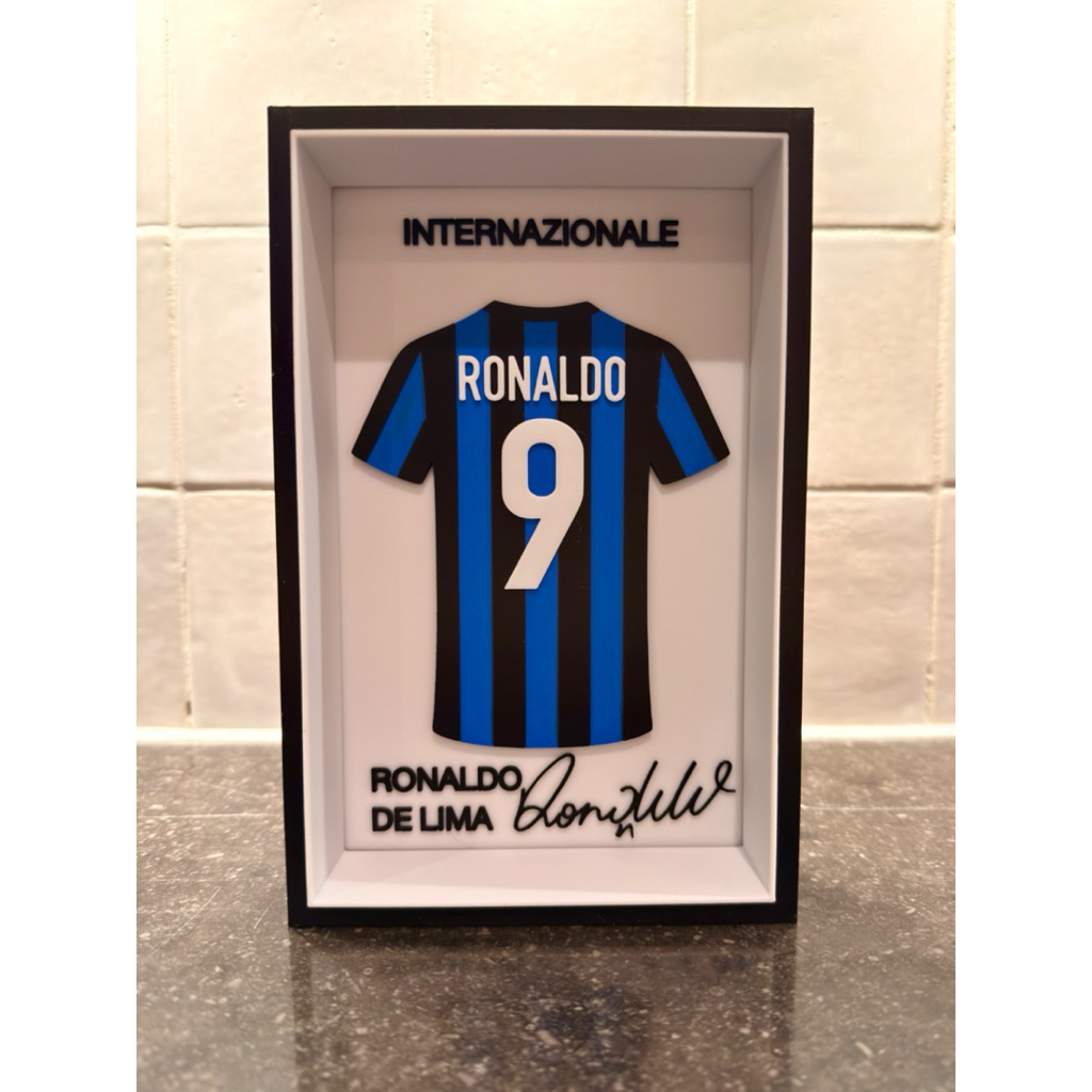 Pajangan Dinding Ronaldo Nazario Inter Milan Jersey Frame 3d Print Miniatur Kaos Bola R9 Internazion